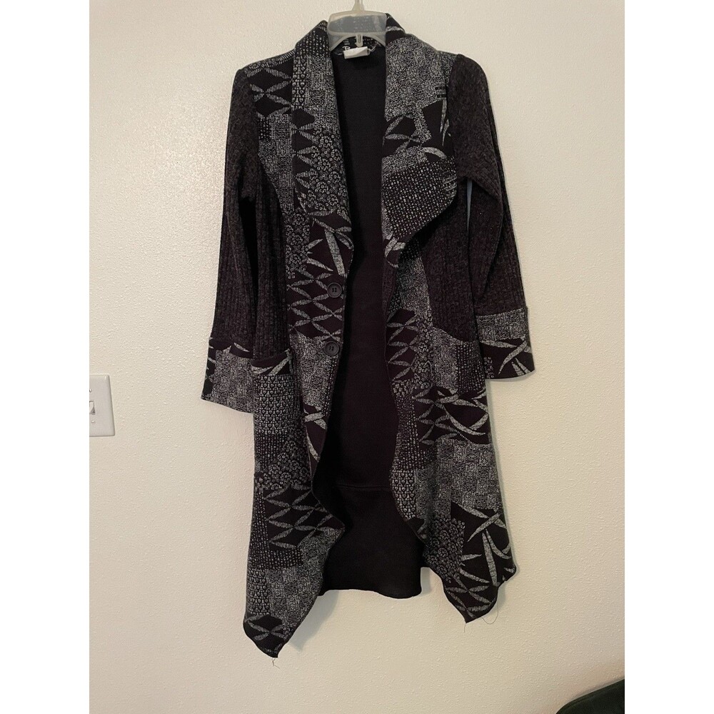Bali  Cardigan Duster P/S Black Draped Liquid Slinky Knit Artsy Asymmetric
